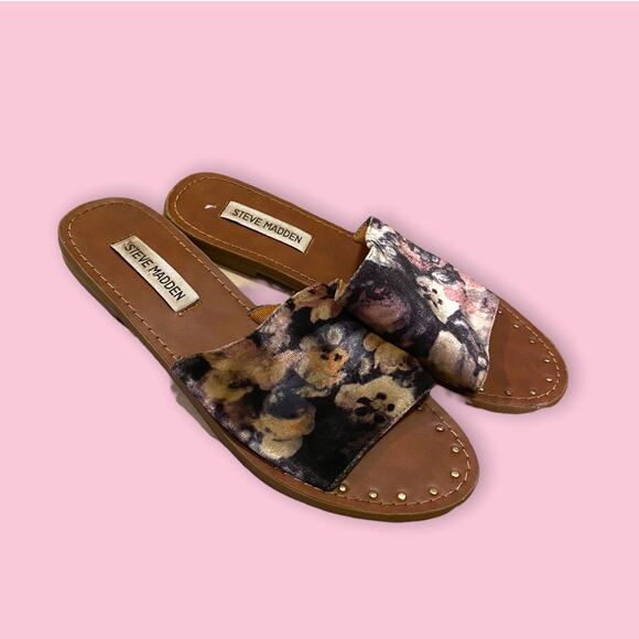 Steve Madden Velvet Studded Slide Sandals Purple Pink Cream Size 7.5 - Picture 1 of 6